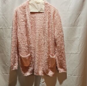 Elegant Girl Pink Fuzzy Cardigan